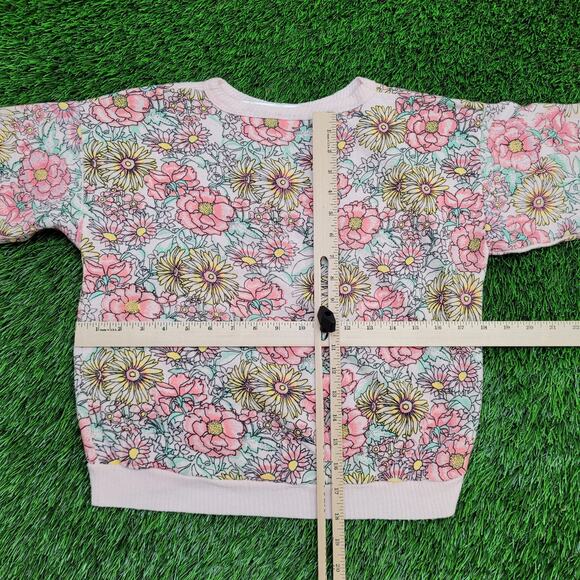 Vintage 80s Floral AOP Sweater Womens Small 18x18 Boxy - Picture 4 of 10